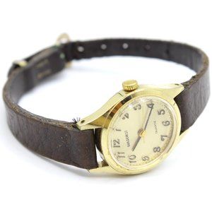 Vintage Guildcrest Men's Gold Tone Big Numbers Leather Band Classic Watch 80's